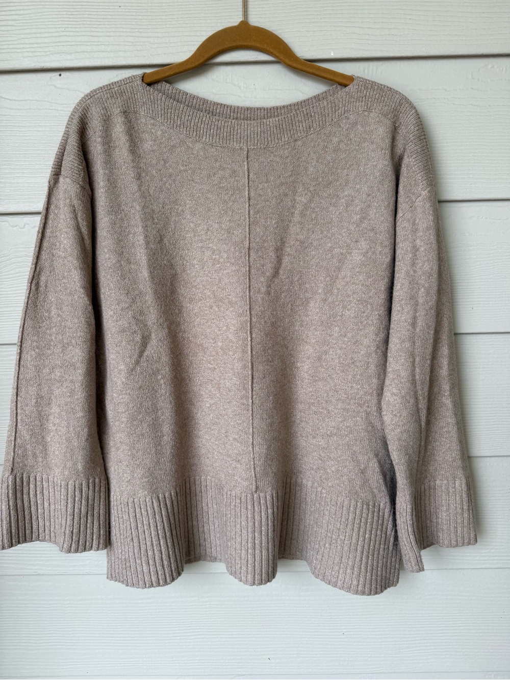 LOFT Taupe Scoop-Neck Rib-Hem Pullover Sweater
